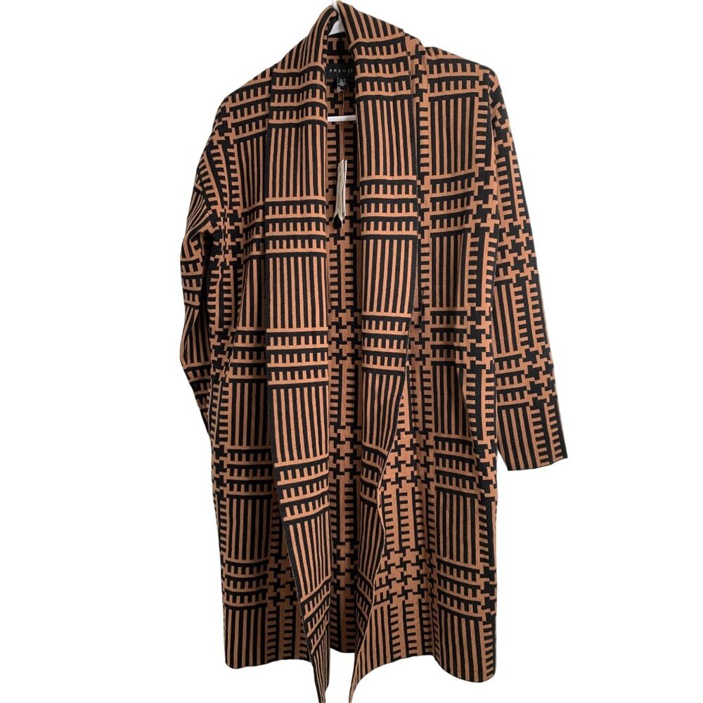 Womens Premise Geo Cognac Cardigan Open 7185 Size S/M NWT Shawl Collar Laser cut
